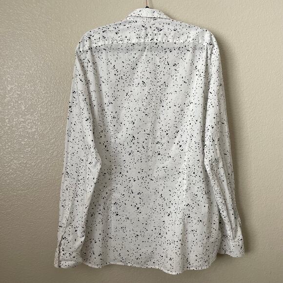 John Varvatos Shirt Mens XL White Black Paint Splatter Cotton Grunge Star USA - Picture 8 of 12